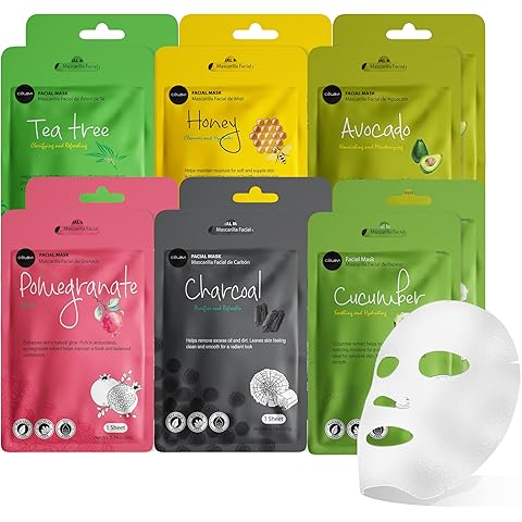 celavi Essence Facial Face Mask Paper Sheet Korea Skin Care Moisturizing 12 Pack (Mix - 2 of Each)